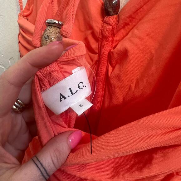 NEW $495 A.L.C. Allegra Ruched Bead-Embellished Midi-Dress - Picture 9 of 9